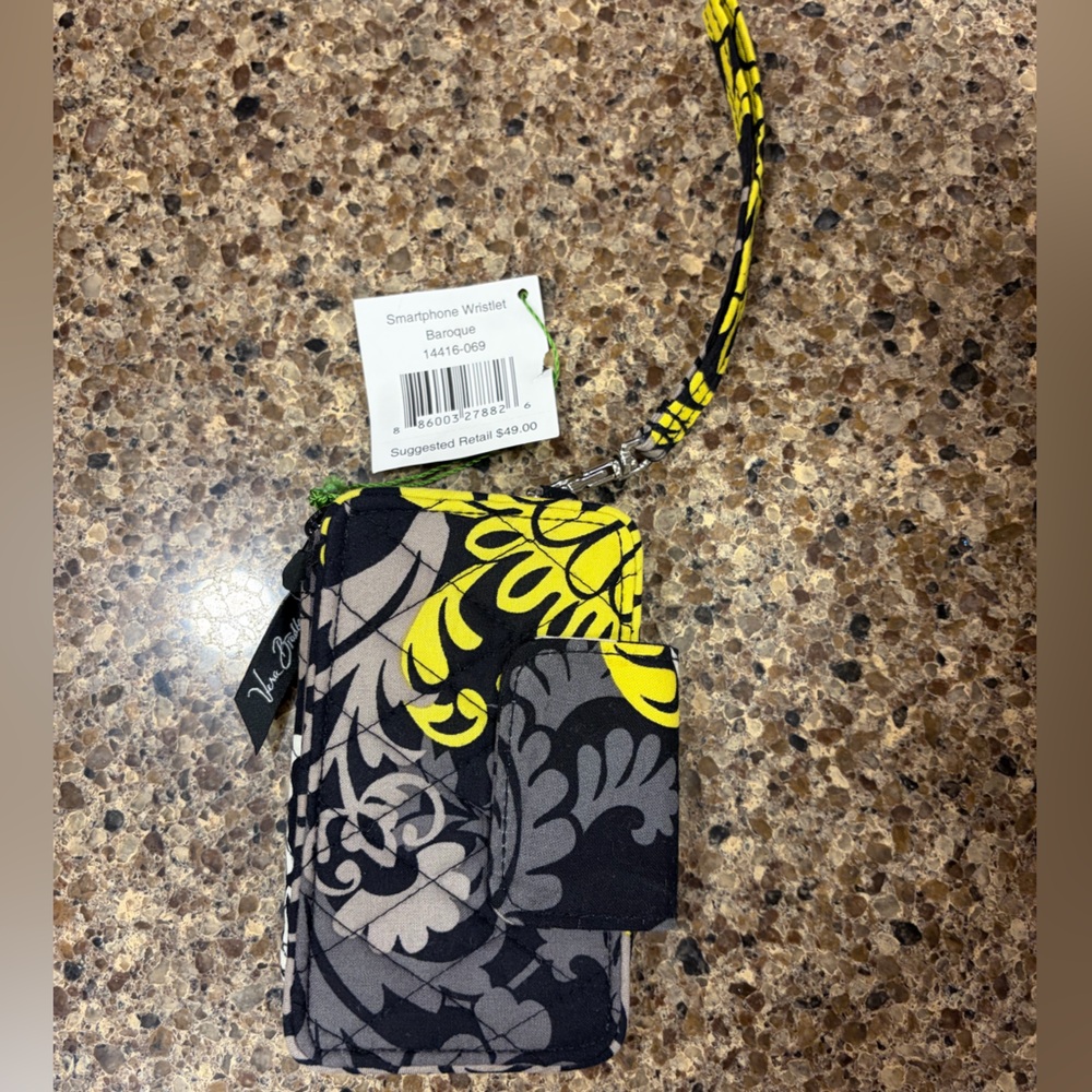 Vera Bradley Yellow Black Gray Floral Smartphone Wristlet